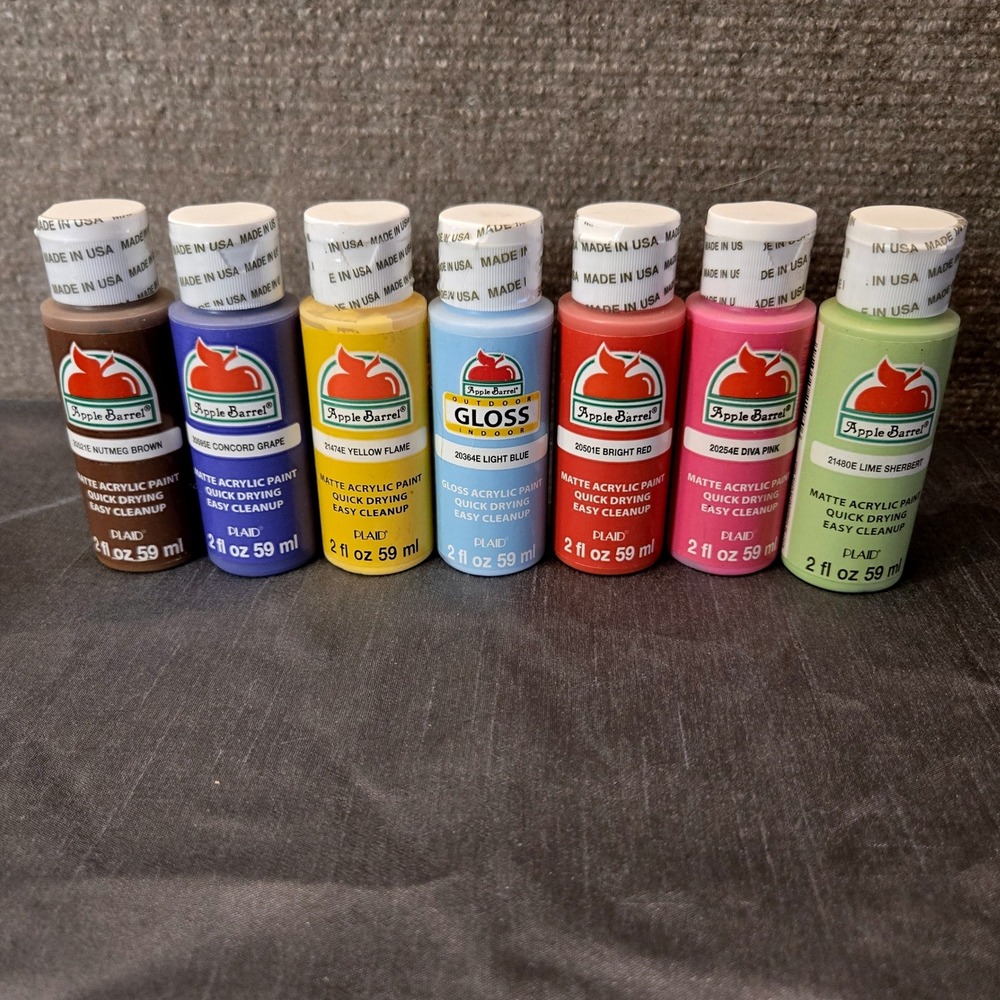 Apple Barrel Plaid Acrylic Craft‎ Paint Set 7 Colors Matte Gloss 2oz Bottles NEW
